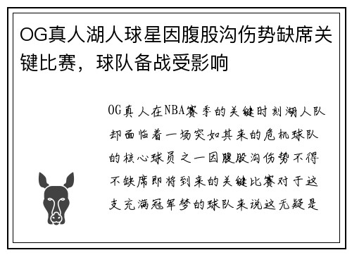 OG真人湖人球星因腹股沟伤势缺席关键比赛，球队备战受影响